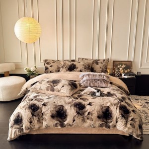 Hot selling brown yarn-dyed rabbit plush four-piece bedding set