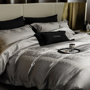 Silk cotton home textile bed quilt comforter duvet cover silver jacquard bed sheets luxury bedding set