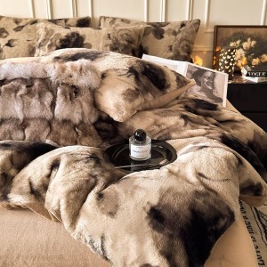 Hot selling brown yarn-dyed rabbit plush four-piece bedding set