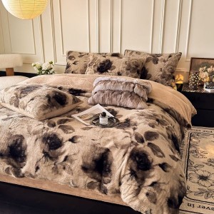 Hot selling brown yarn-dyed rabbit plush four-piece bedding set
