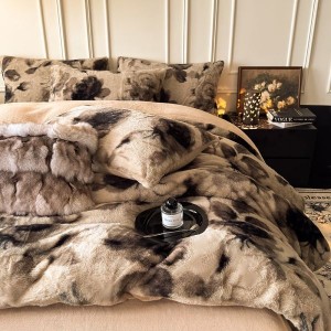 Hot selling brown yarn-dyed rabbit plush four-piece bedding set