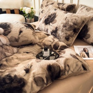 Hot selling brown yarn-dyed rabbit plush four-piece bedding set