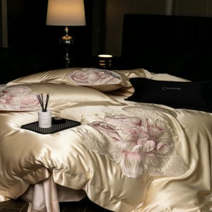Luxury floral embroidery duvet cover soft bed sheets 100% Egyptian cotton gold bedding set