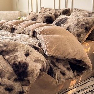 Hot selling brown yarn-dyed rabbit plush four-piece bedding set
