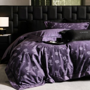 Lyocell cotton 3D embossed jacquard purple duvet cover queen king bed sheets four-piece bedding set