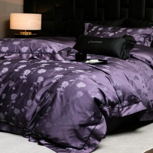 Lyocell cotton 3D embossed jacquard purple duvet cover queen king bed sheets four-piece bedding set
