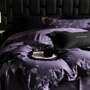 Lyocell cotton 3D embossed jacquard purple duvet cover queen king bed sheets four-piece bedding set