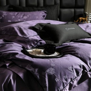 Lyocell cotton 3D embossed jacquard purple duvet cover queen king bed sheets four-piece bedding set