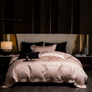 High grade pink jacquard duvet comforter quilt cover super soft bed sheets satin bedding set