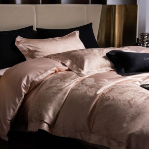 High grade pink jacquard duvet comforter quilt cover super soft bed sheets satin bedding set