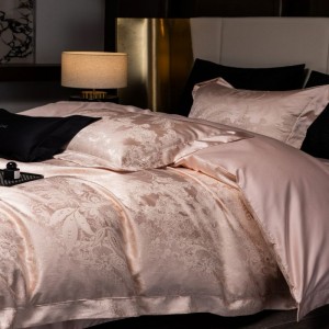 High grade pink jacquard duvet comforter quilt cover super soft bed sheets satin bedding set