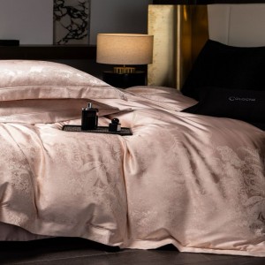 High grade pink jacquard duvet comforter quilt cover super soft bed sheets satin bedding set