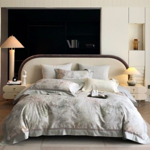Grey floral digital printing comforter quilt duvet cover bed sheets 100S cotton light luxury bedding set