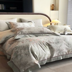 Grey floral digital printing comforter quilt duvet cover bed sheets 100S cotton light luxury bedding set