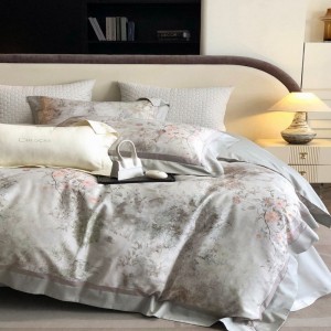 Grey floral digital printing comforter quilt duvet cover bed sheets 100S cotton light luxury bedding set