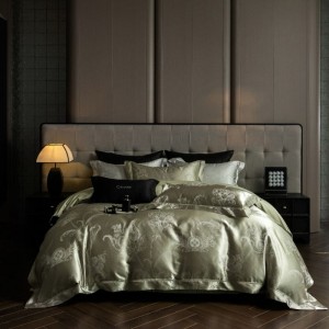Light luxury jacquard comforter quilt duvet cover green satin bed sheets 100% cotton bedding set