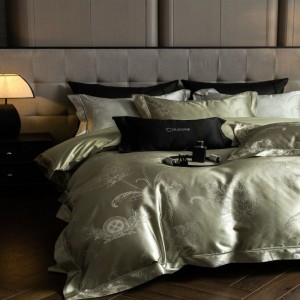 Light luxury jacquard comforter quilt duvet cover green satin bed sheets 100% cotton bedding set