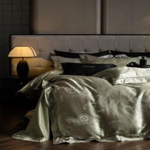 Light luxury jacquard comforter quilt duvet cover green satin bed sheets 100% cotton bedding set