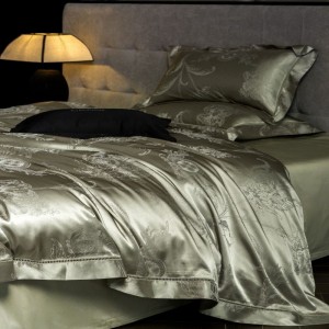 Light luxury jacquard comforter quilt duvet cover green satin bed sheets 100% cotton bedding set