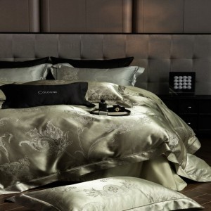 Light luxury jacquard comforter quilt duvet cover green satin bed sheets 100% cotton bedding set