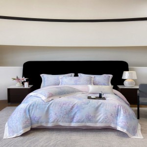 100S lyocell cotton home textile blue digital printing duvet cover bed sheets bedding set