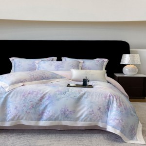 100S lyocell cotton home textile blue digital printing duvet cover bed sheets bedding set