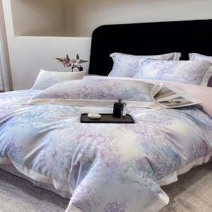 100S lyocell cotton home textile blue digital printing duvet cover bed sheets bedding set