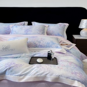 100S lyocell cotton home textile blue digital printing duvet cover bed sheets bedding set