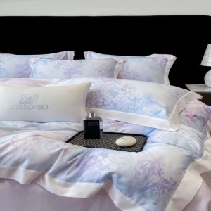 100S lyocell cotton home textile blue digital printing duvet cover bed sheets bedding set