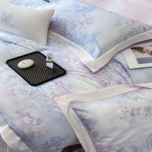 100S lyocell cotton home textile blue digital printing duvet cover bed sheets bedding set