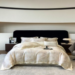 Light pink 100S lyocell duvet quilt comforter cover queen king bed sheets digital printing bedding set