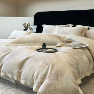 Light pink 100S lyocell duvet quilt comforter cover queen king bed sheets digital printing bedding set