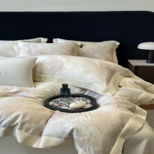 Light pink 100S lyocell duvet quilt comforter cover queen king bed sheets digital printing bedding set