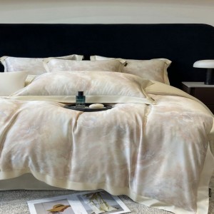 Light pink 100S lyocell duvet quilt comforter cover queen king bed sheets digital printing bedding set