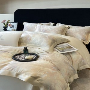 Light pink 100S lyocell duvet quilt comforter cover queen king bed sheets digital printing bedding set