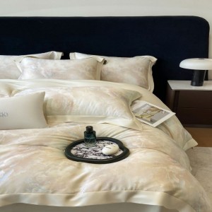 Light pink 100S lyocell duvet quilt comforter cover queen king bed sheets digital printing bedding set