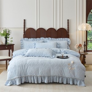 Winter warm solid color quilt cover soft blue fleece adult comforter cover high-end carving craft bedsheets home textile bedding set supplier