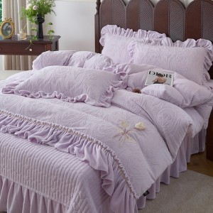Winter warm solid color quilt cover soft blue fleece adult comforter cover high-end carving craft bedsheets home textile bedding set supplier