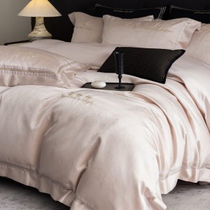Exquisite pillowcase soft 200*230cm lyocell cotton jacquard quilt cover queen size hotel home textile pink bedding set manufacturer
