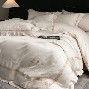 4-pieces quilt cover with 2 premium pillow shams lyocell cotton flat fitted sheet high quality white pillowslip single embroidery bedding set