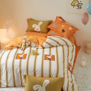 100% cotton orange children home textile printing comforter duvet cover queen king size bedsheets high-end kids’ bedding set