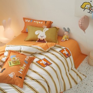 100% cotton orange children home textile printing comforter duvet cover queen king size bedsheets high-end kids’ bedding set