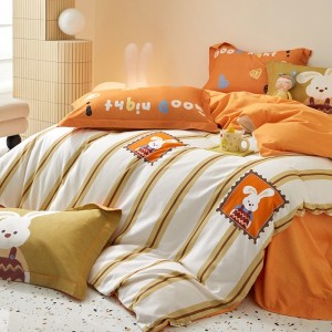 100% cotton orange children home textile printing comforter duvet cover queen king size bedsheets high-end kids’ bedding set
