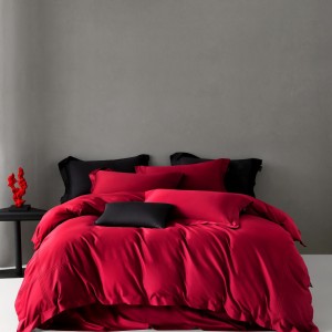 Light luxury solid color cotton bed linen exquisite simple style king size house red comforter cover bedroom bedding set wholesaler