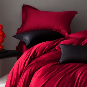 Light luxury solid color cotton bed linen exquisite simple style king size house red comforter cover bedroom bedding set wholesaler