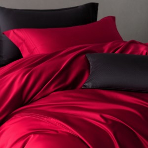 Light luxury solid color cotton bed linen exquisite simple style king size house red comforter cover bedroom bedding set wholesaler