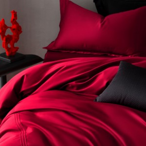 Light luxury solid color cotton bed linen exquisite simple style king size house red comforter cover bedroom bedding set wholesaler