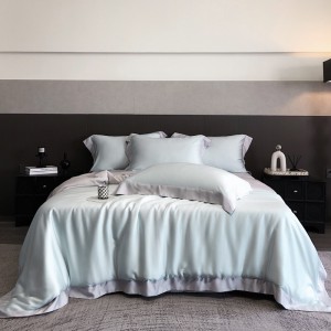 Wholesale high-end pillowcases blue solid color comforter set soft bed linen fitted sheets 2m/2.2m lyocell bedding set for adults