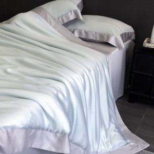 Wholesale high-end pillowcases blue solid color comforter set soft bed linen fitted sheets 2m/2.2m lyocell bedding set for adults
