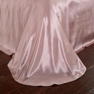 Luxury solid color home textile silk bed linen pink duvet quilt comforter cover bedding set wholesaler